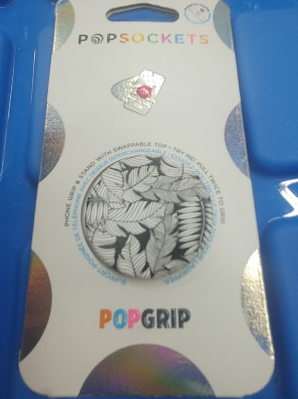 PopSockets PopGrip Black and White Leaf Pattern Phone Grip